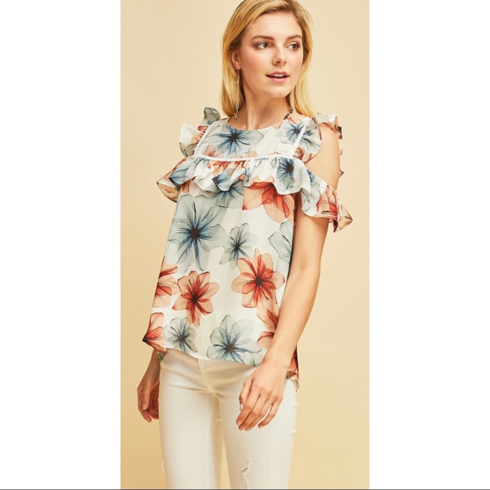 Floral Cold Shoulder Top - Picture 1 of 10